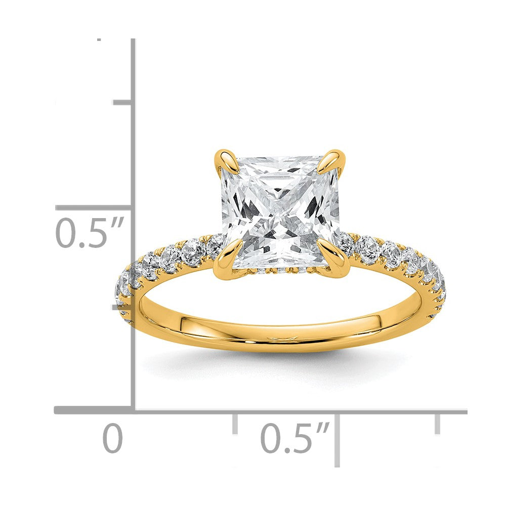 14K Yellow Gold 2 1/2 carat Certified Lab Grown Diamond VS+ F+ Princess Complete Solitaire with Flair Engagement Ring