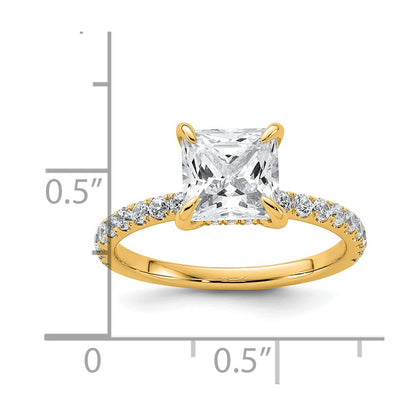 14K Yellow Gold 2 1/2 carat Certified Lab Grown Diamond VS+ F+ Princess Complete Solitaire with Flair Engagement Ring