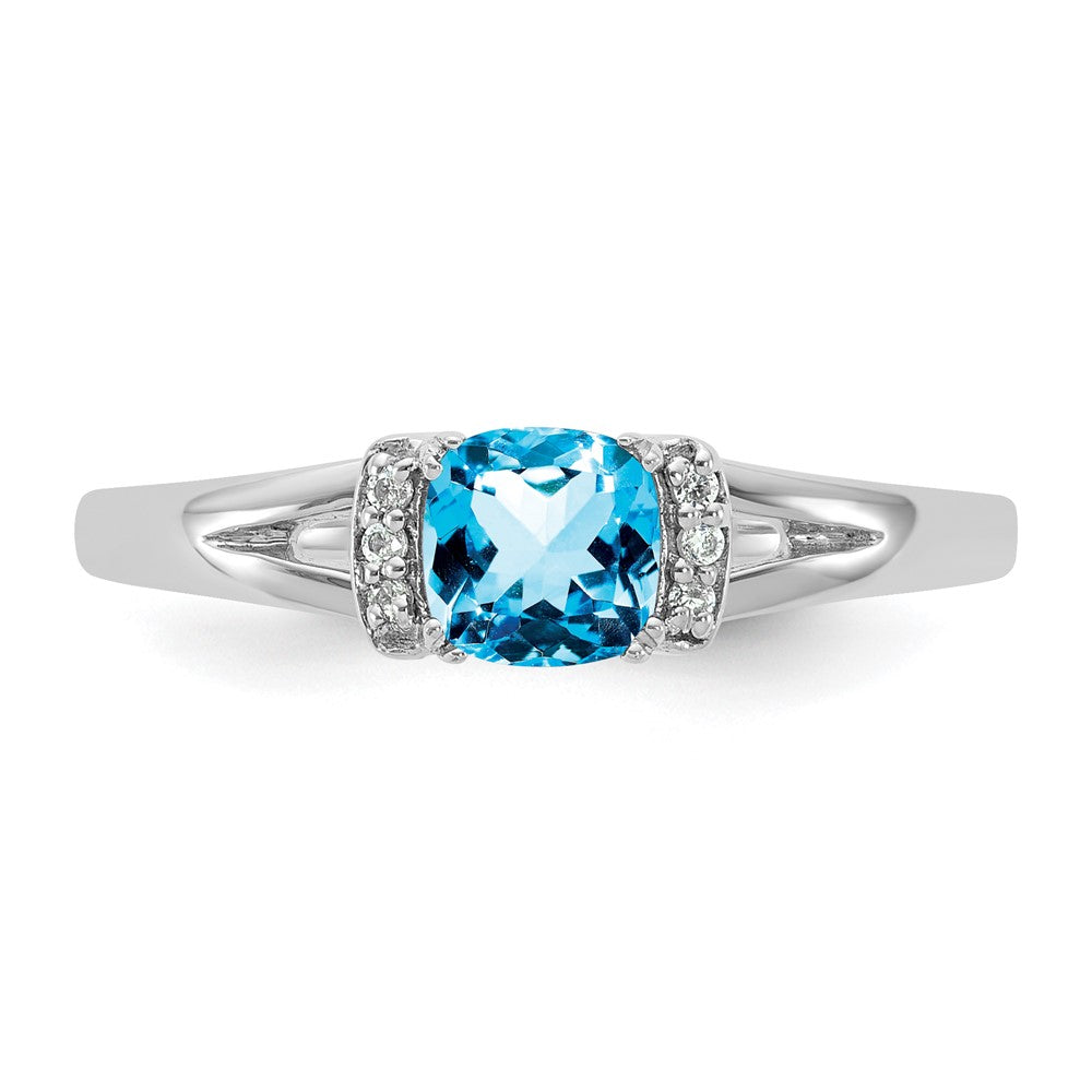 14K White Gold Polished Diamond and Blue Topaz Fashion Ring
