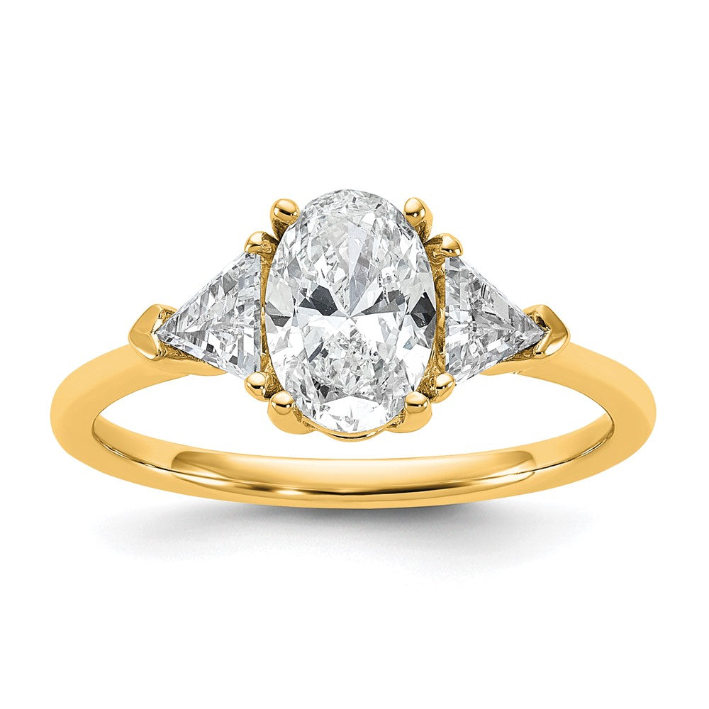 14K Yellow Gold 1 1/2 carat Certified Lab Grown Diamond VS+ F+ Complete Oval and Trillion Three Stone Engagement Ring