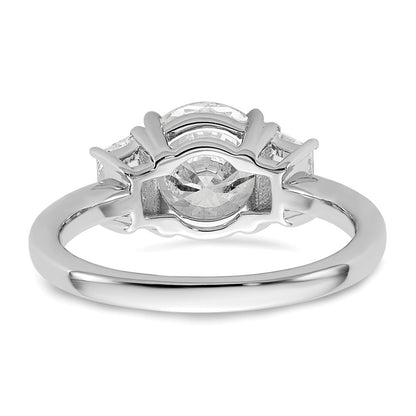 14K White Gold 2 1/2 carat Lab Grown Diamond VS+ F+ Round with Trapezoid Sidestones Complete Engagement Ring