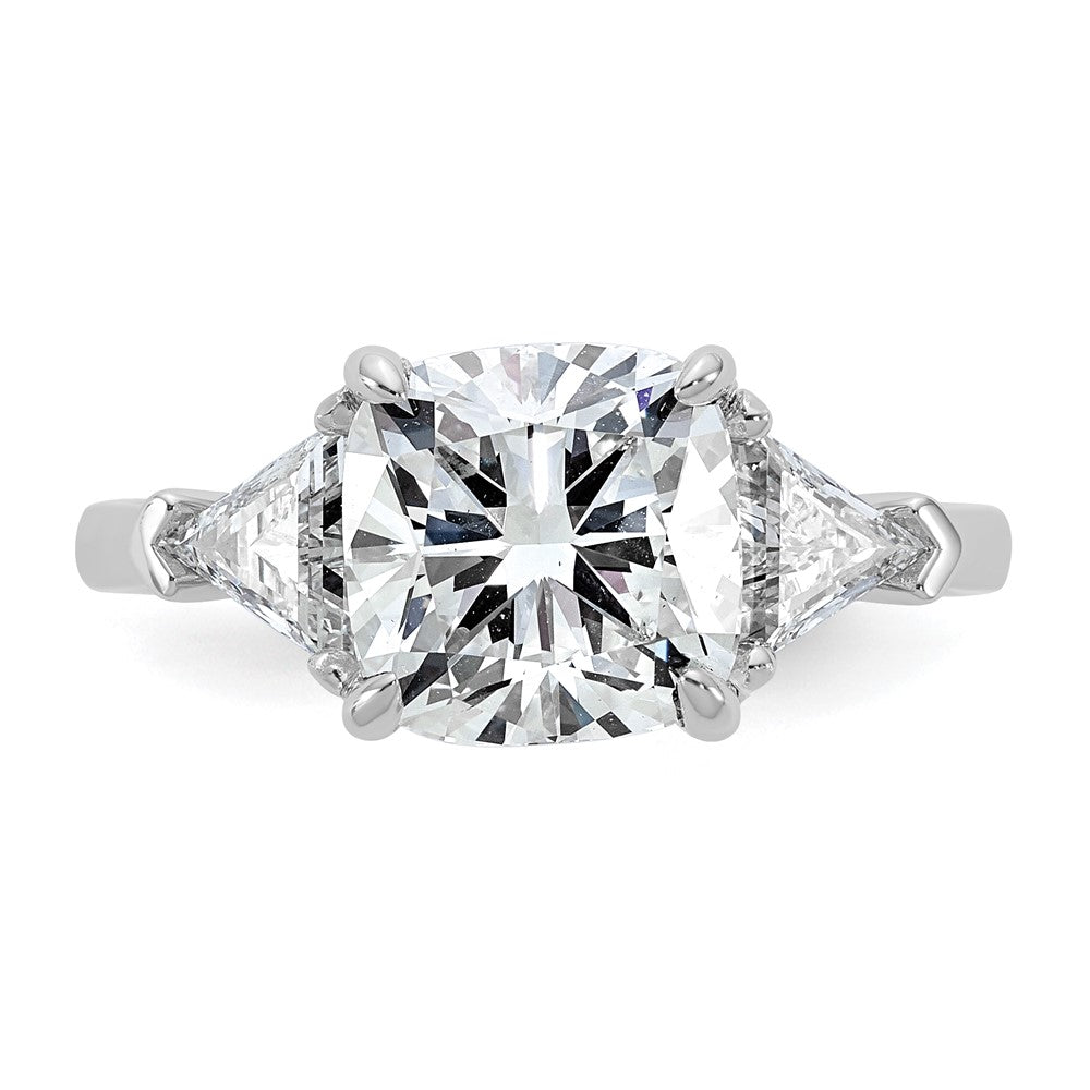 14K White Gold 4 carat Certified Lab Grown Diamond VS/SI+ G+ Cushion and Triangle Complete Three Stone Engagement Ring