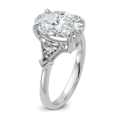 14K White Gold 4 1/8 carat Certified Lab Grown Diamond VS/SI+ G+ Complete Oval and Trillion Three Stone Engagement Ring