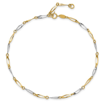 14K Two-Tone Gold Polished Oval Twist Link 9 Inch Plus 1 Inch Extender - Total 10 Inch Anklet