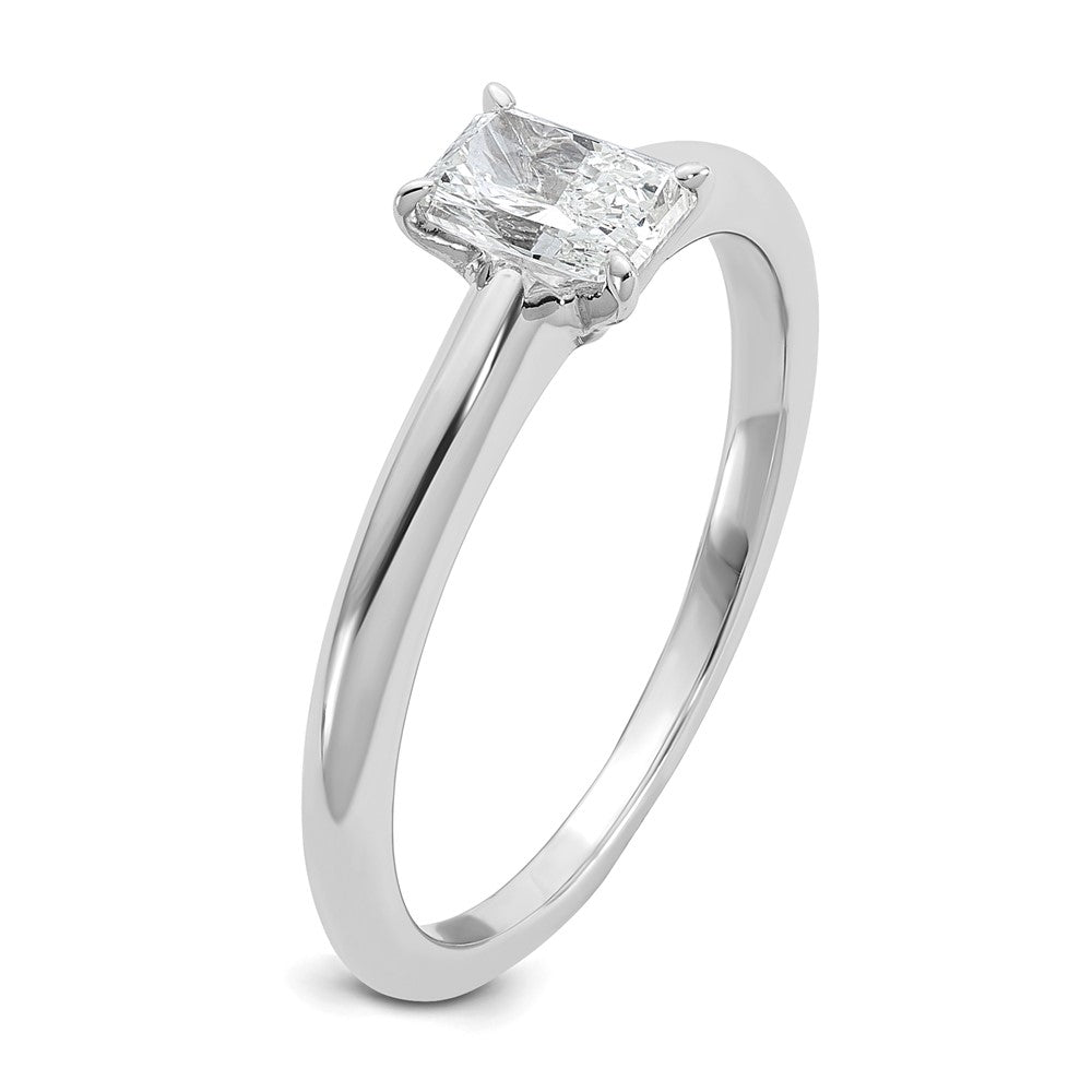 14K White Gold 1/2 carat Lab Grown Diamond VS+ F+ Radiant Solitaire Complete Engagement Ring