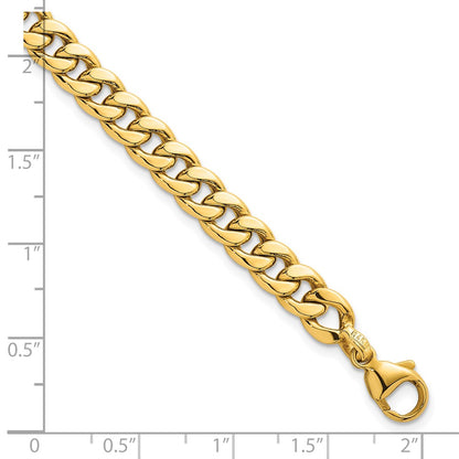 14K Yellow Gold Polished 6.5mm Flat Curb Chain 7.5 Inch Bracelet Plus 1 Inch Extender