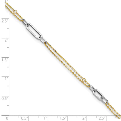 14K Two-Tone Gold Two-tone Polished Diamond-cut 3-Station 9 Inch Plus 1 Inch Extender - Total 10 Inch Anklet