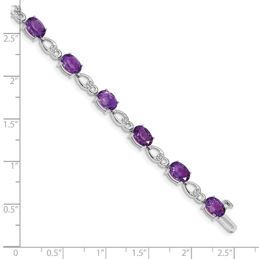 14K White Gold Complete Oval Amethyst and Diamond Fancy Link 7 Inch Bracelet