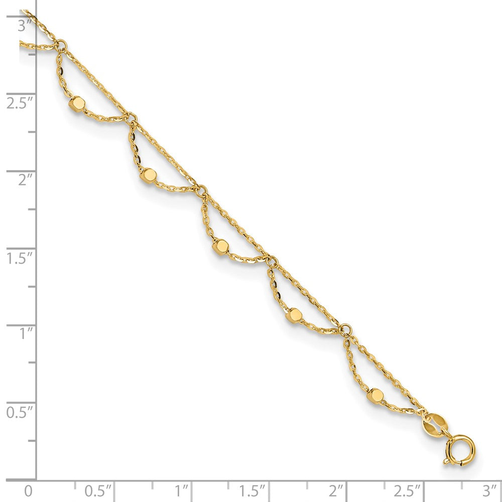 14K Yellow Gold Diamond-cut Fancy Beaded 10 Inch Plus 1.5 Inch Extender - Total 11.5 Inch Anklet