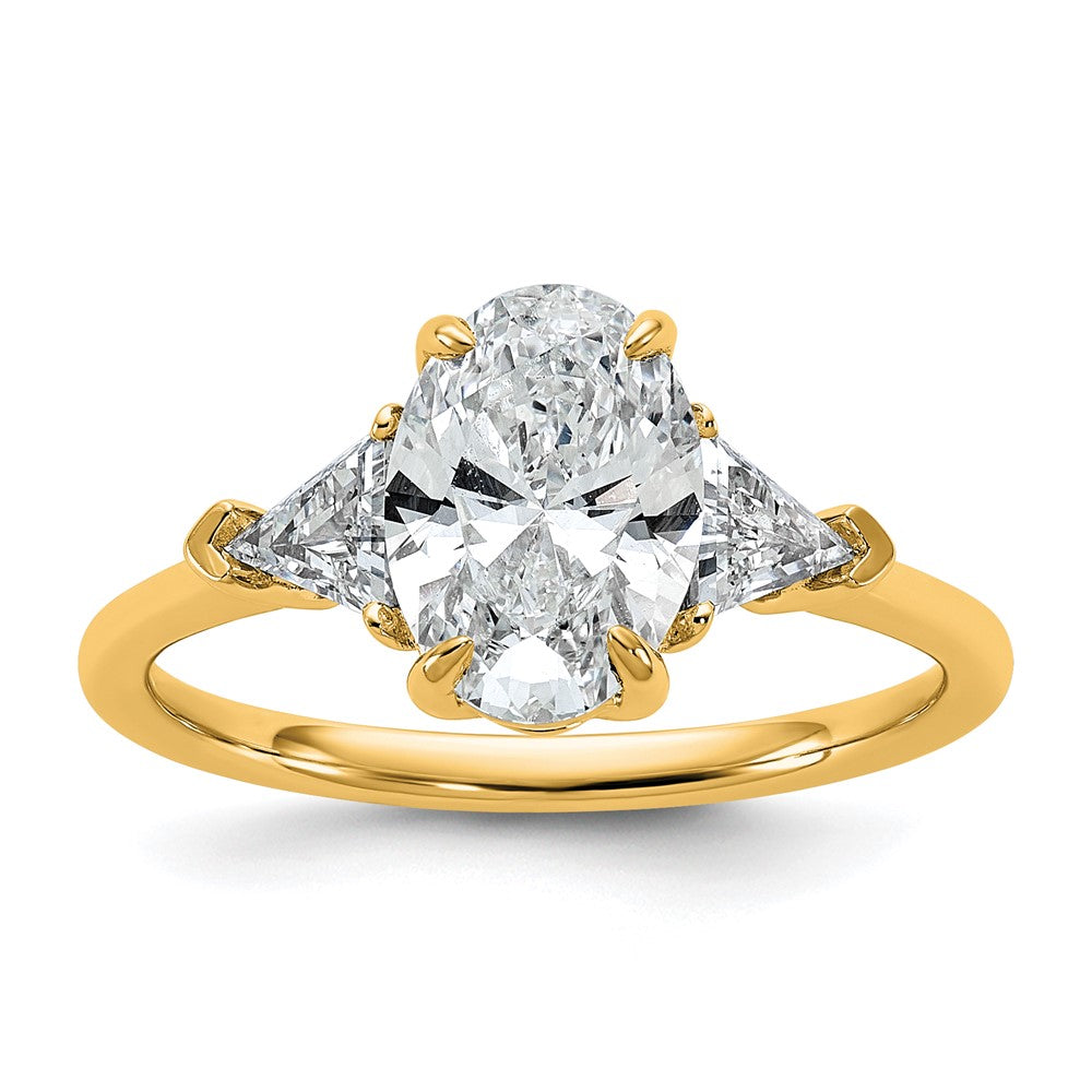 14K Yellow Gold 2 carat Certified Lab Grown Diamond VS/SI+ G+ Complete Oval and Trillion Three Stone Engagement Ring