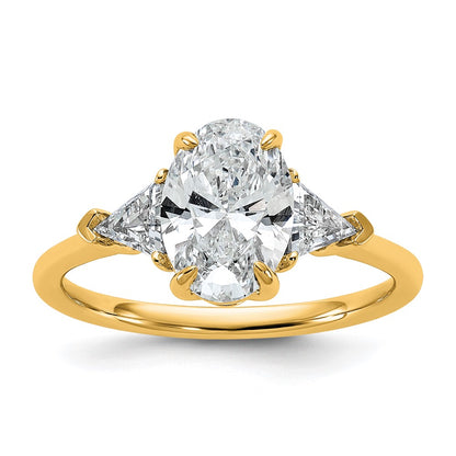 14K Yellow Gold 2 carat Certified Lab Grown Diamond VS/SI+ G+ Complete Oval and Trillion Three Stone Engagement Ring
