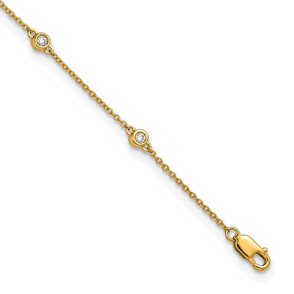 14K Yellow Gold Complete 1/5 carat Bezel-set Diamond and Cable Chain 8-Station 9 Inch Anklet