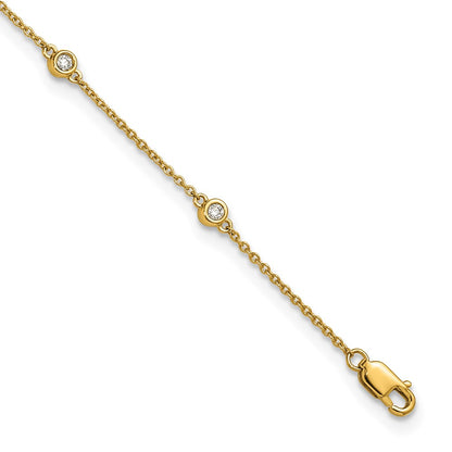 14K Yellow Gold Complete 1/5 carat Bezel-set Diamond and Cable Chain 8-Station 9 Inch Anklet