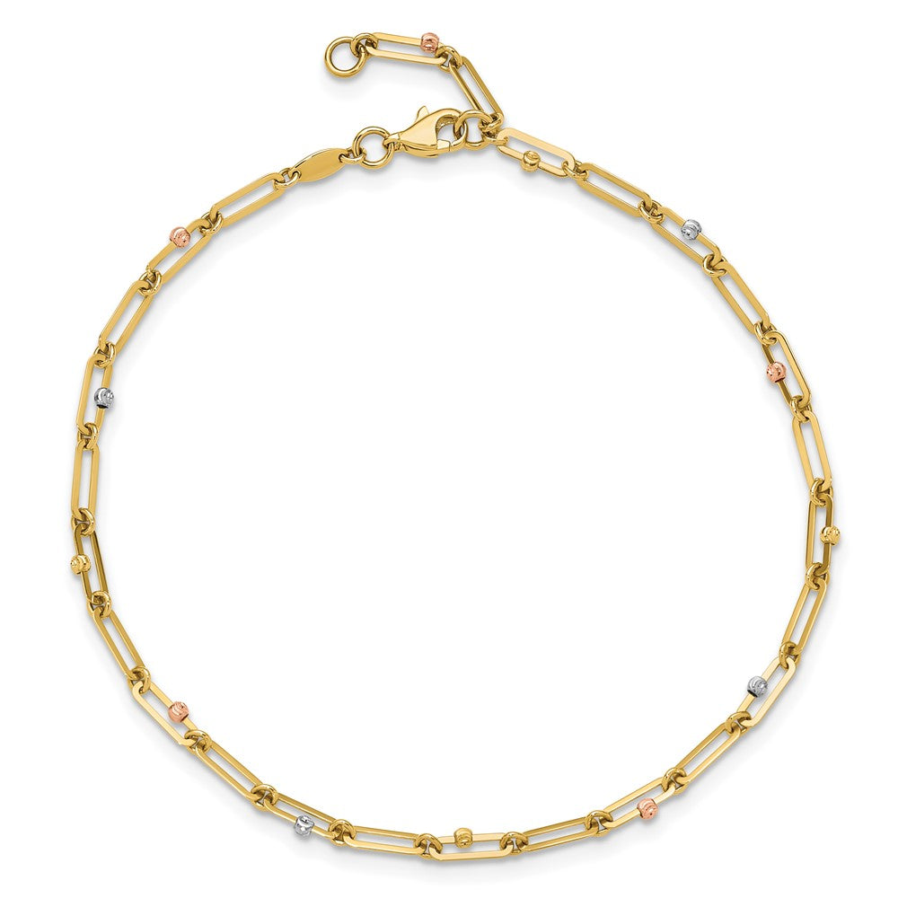 10K Tri-Color Gold Tri-color Polished and Diamond-cut 10in Anklet