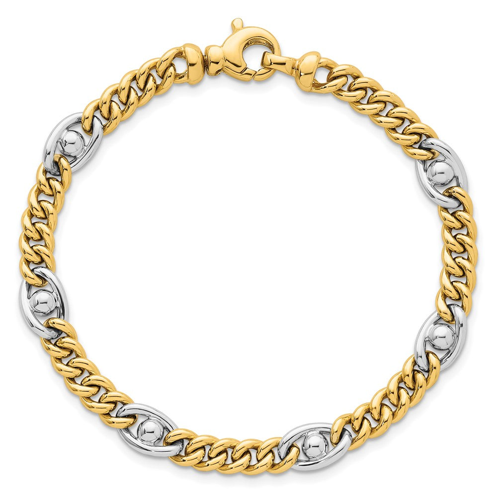 14K Two-Tone Gold Two-tone Polished 7.1mm Fancy Curb/Anchor Chain 7.5 Inch Bracelet