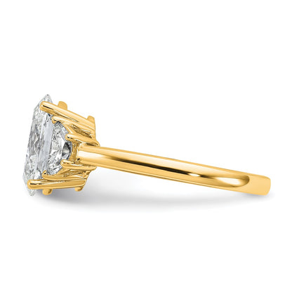 14K Yellow Gold 2 1/2 carat Certified Lab Grown Diamond VS+ F+ Complete Oval and Half Moon Three Stone Engagement Ring