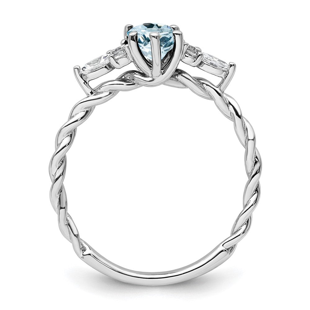 14K White Gold Diamond and 7x5 Oval March/Aquamarine Size 7 Twisted Ring