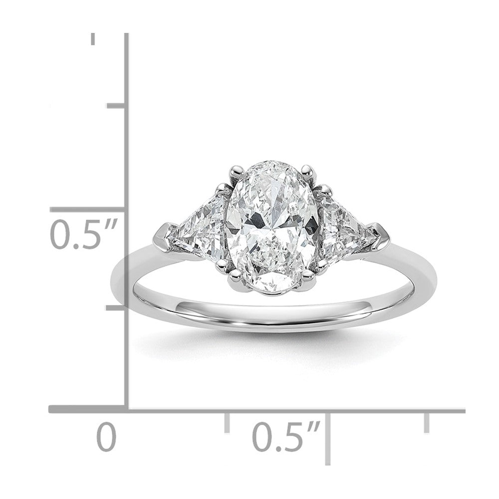 14K White Gold 1 1/2 carat Certified Lab Grown Diamond VS+ F+ Complete Oval and Trillion Three Stone Engagement Ring