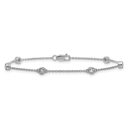14K White Gold Complete 1/5 carat Bezel-set Diamond and Cable Chain 6-Station 7 Inch Bracelet