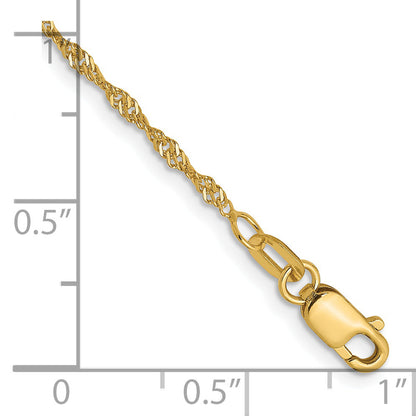 9 Inch 14K 1.3mm Singapore Chain Anklet
