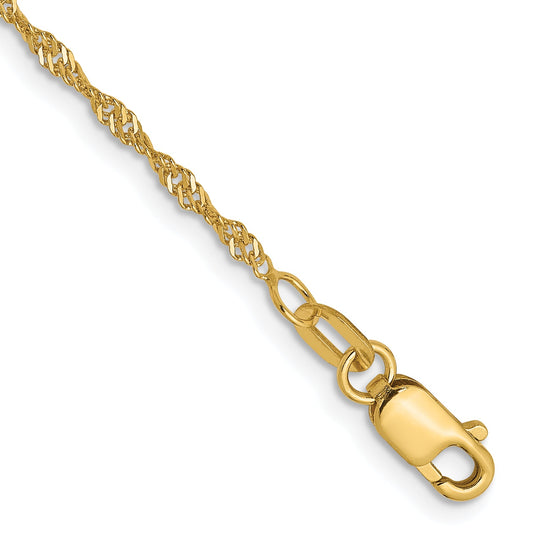 9 Inch 14K 1.3mm Singapore Chain Anklet