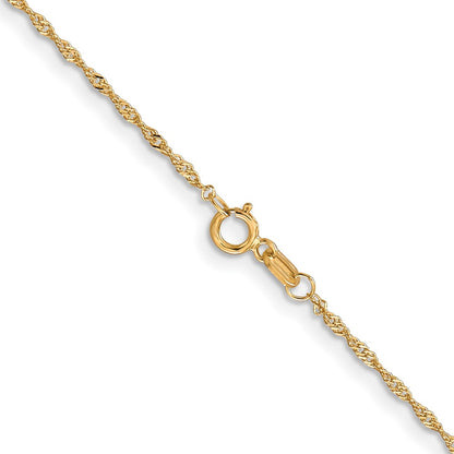 22 Inch 10K Yellow Gold 1 mm Singapore Chain Necklace