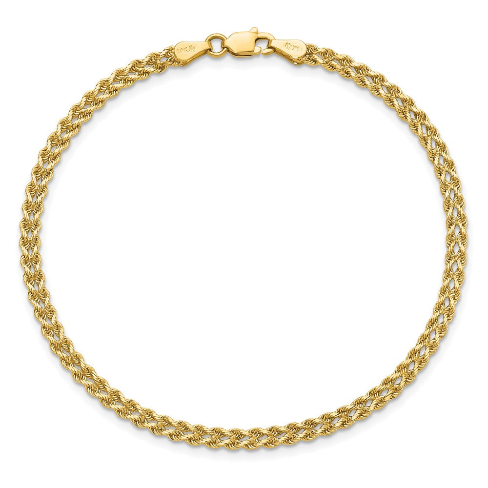 7 Inch 14K Yellow Gold 3.0mm Wide Diamond Cut Double Rope Chain Bracelet