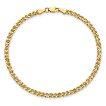 7 Inch 14K Yellow Gold 3.0mm Wide Diamond Cut Double Rope Chain Bracelet
