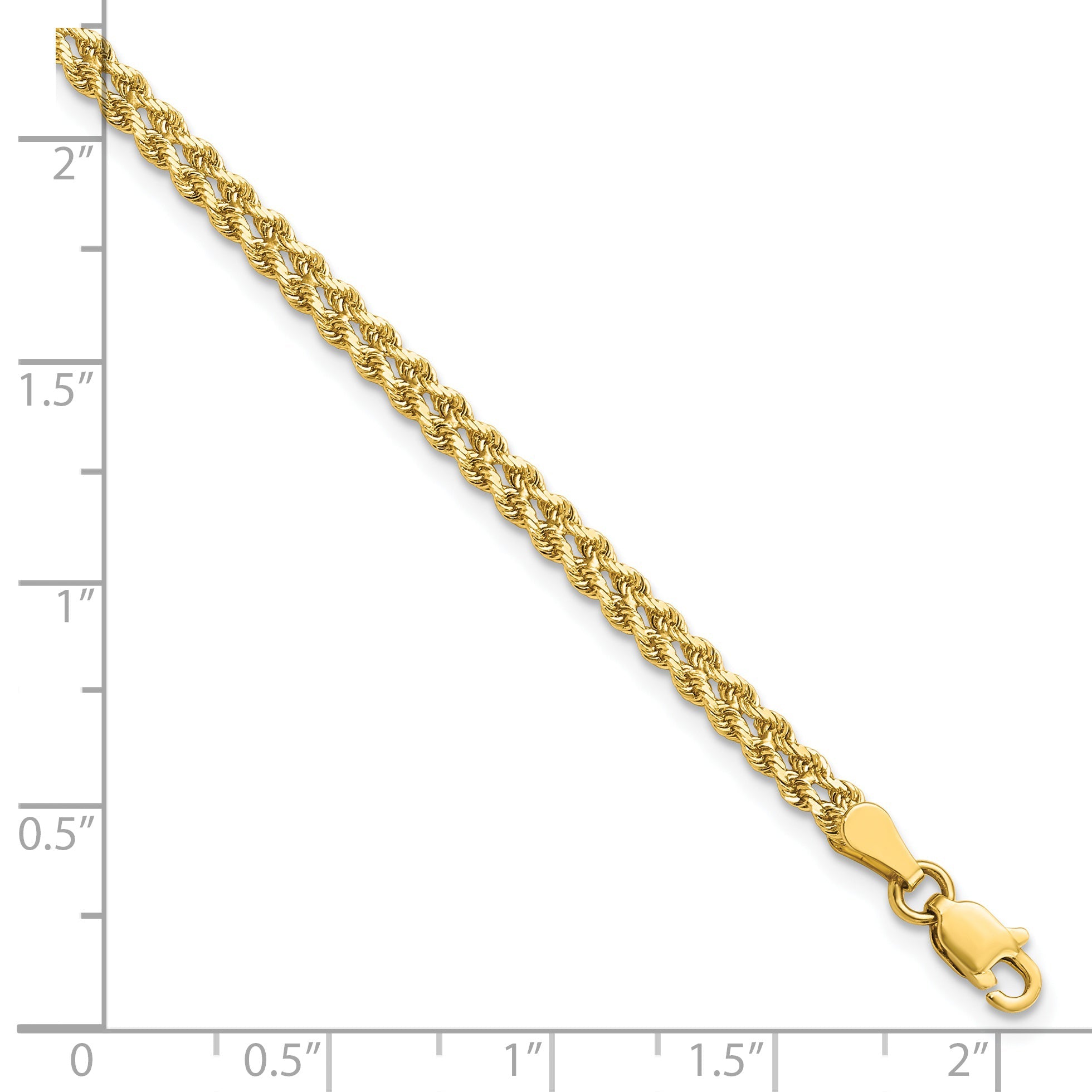 7 Inch 14K Yellow Gold 3.0mm Wide Diamond Cut Double Rope Chain Bracelet