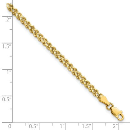 7 Inch 14K Yellow Gold 3.0mm Wide Diamond Cut Double Rope Chain Bracelet