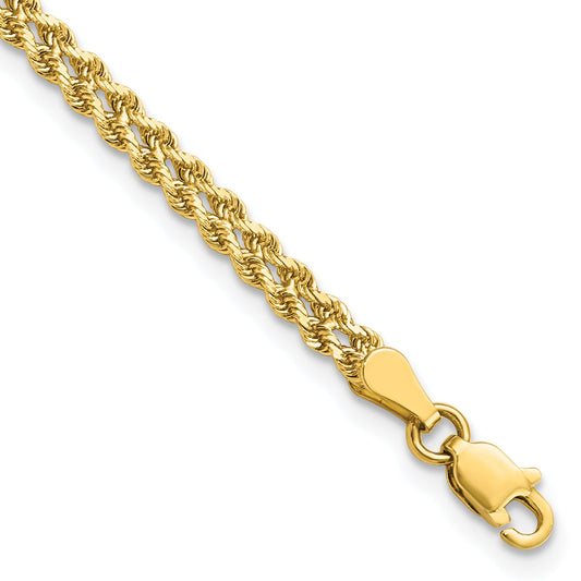7 Inch 14K Yellow Gold 3.0mm Wide Diamond Cut Double Rope Chain Bracelet