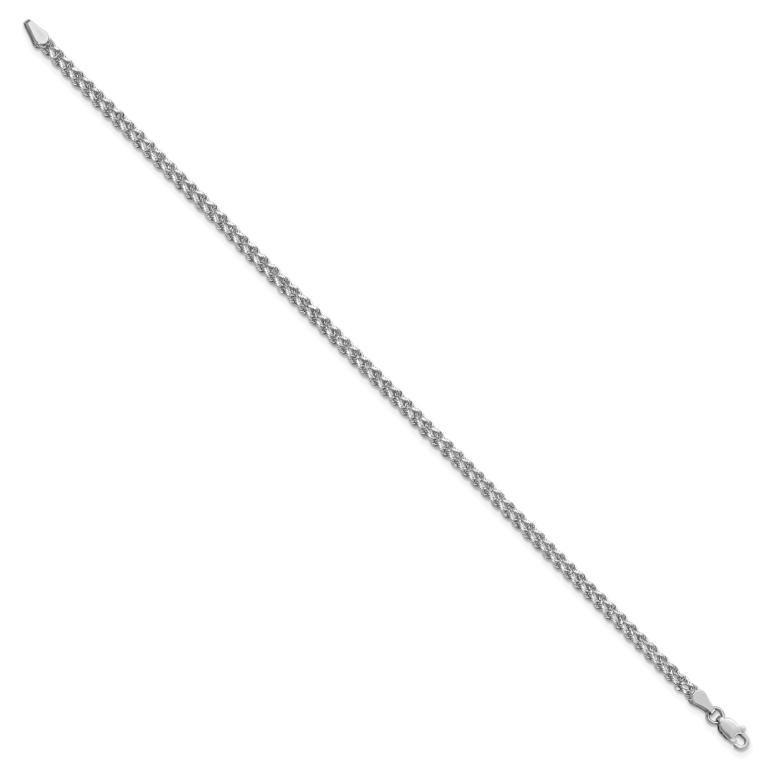 7 Inch 14K White Gold 3.0mm Wide Diamond Cut Double Rope Chain Bracelet