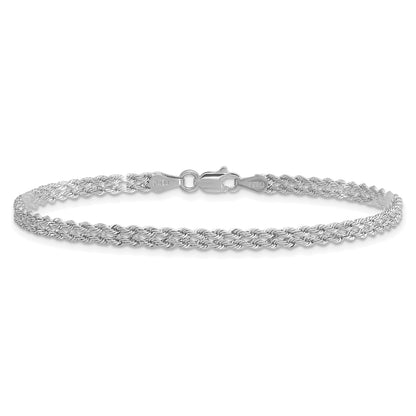 7 Inch 14K White Gold 3.0mm Wide Diamond Cut Double Rope Chain Bracelet