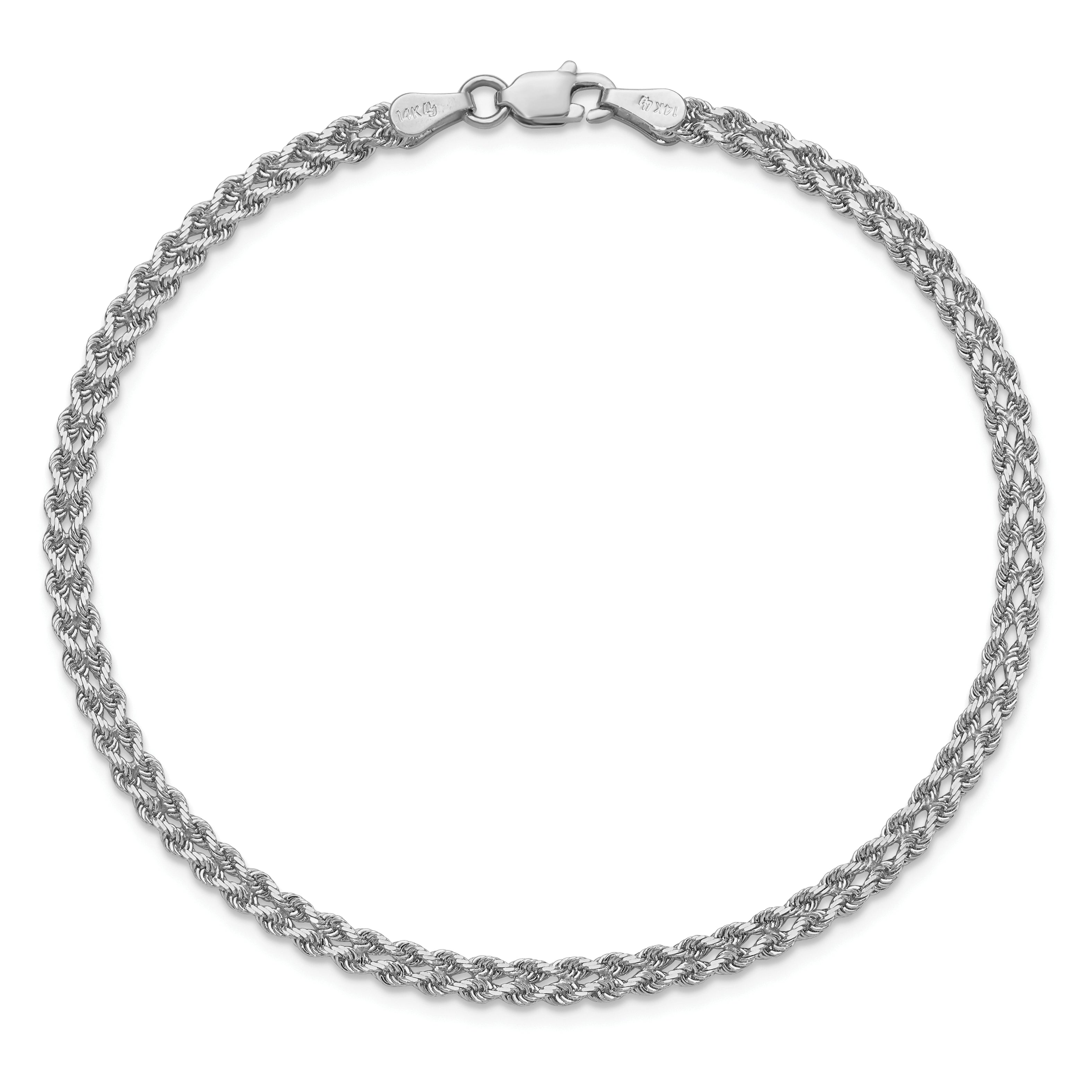 7 Inch 14K White Gold 3.0mm Wide Diamond Cut Double Rope Chain Bracelet