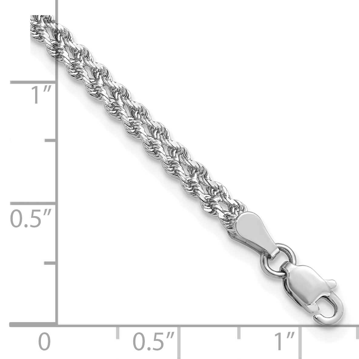 7 Inch 14K White Gold 3.0mm Wide Diamond Cut Double Rope Chain Bracelet