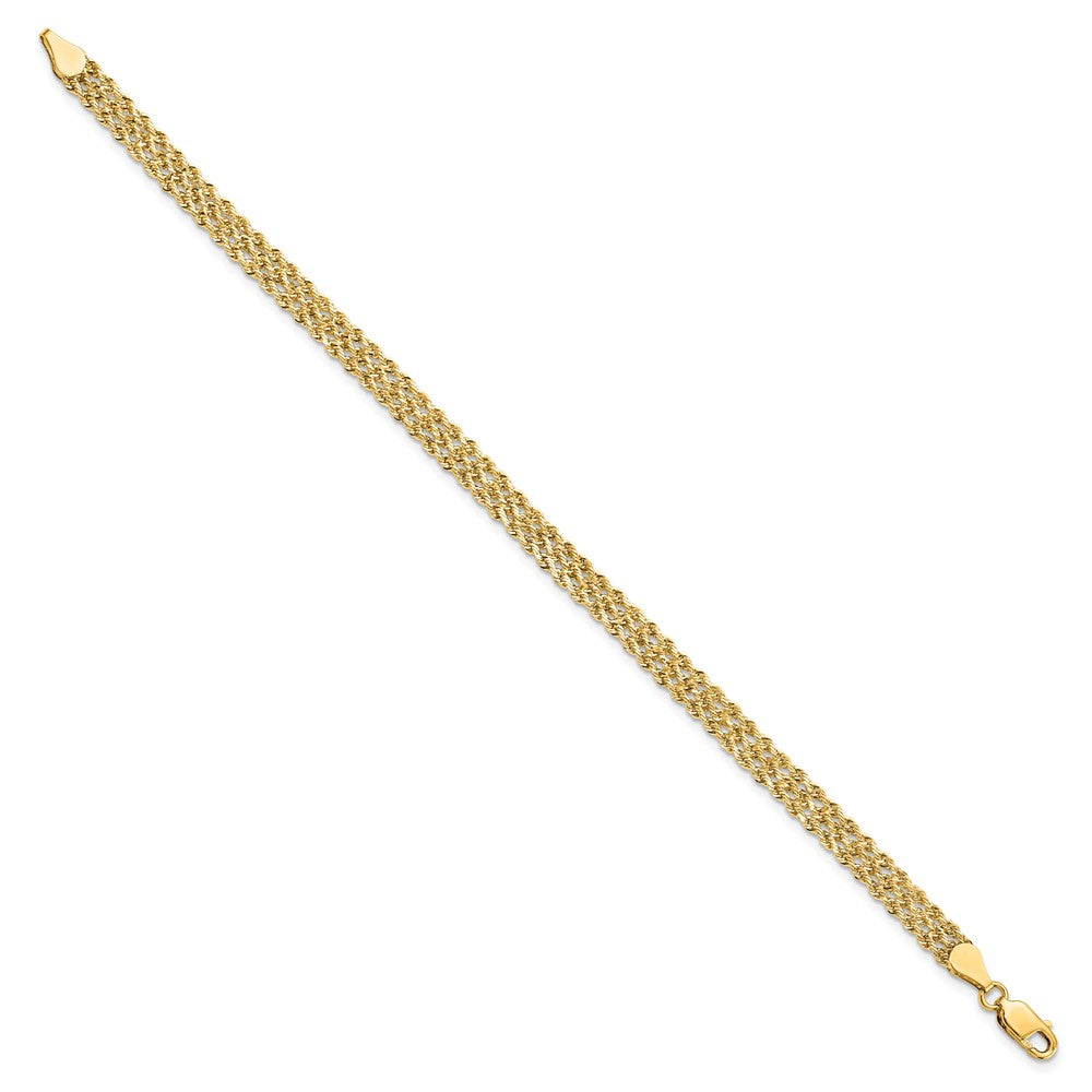 7 Inch 14k Yellow Gold 4.5mm Wide Diamond-Cut Triple Rope Chain Bracelet