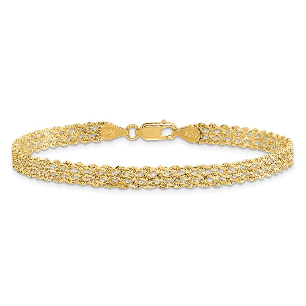 8 Inch 14k Yellow Gold 4.5mm Wide Diamond-Cut Triple Rope Chain Bracelet