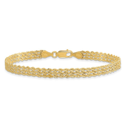 8 Inch 14k Yellow Gold 4.5mm Wide Diamond-Cut Triple Rope Chain Bracelet