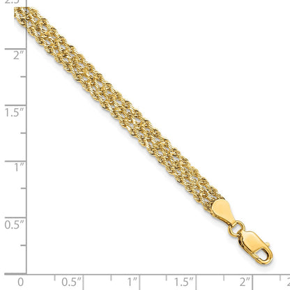 7 Inch 14k Yellow Gold 4.5mm Wide Diamond-Cut Triple Rope Chain Bracelet