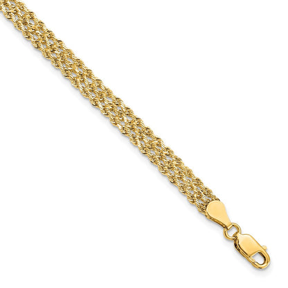 8 Inch 14k Yellow Gold 4.5mm Wide Diamond-Cut Triple Rope Chain Bracelet