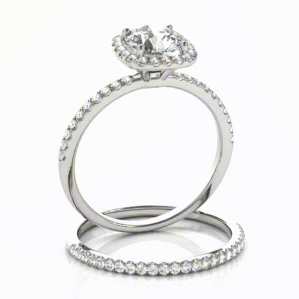 1.20Ct. Swarovski Round Diamond Halo Engagement Ring Set 14K Solid White Gold