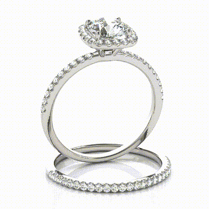 1.20Ct. Swarovski Round Diamond Halo Engagement Ring Set 14K Solid White Gold