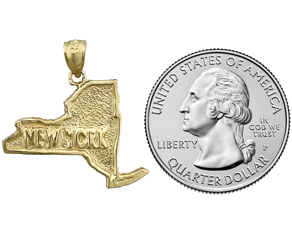14K Gold New York State Map Pendant