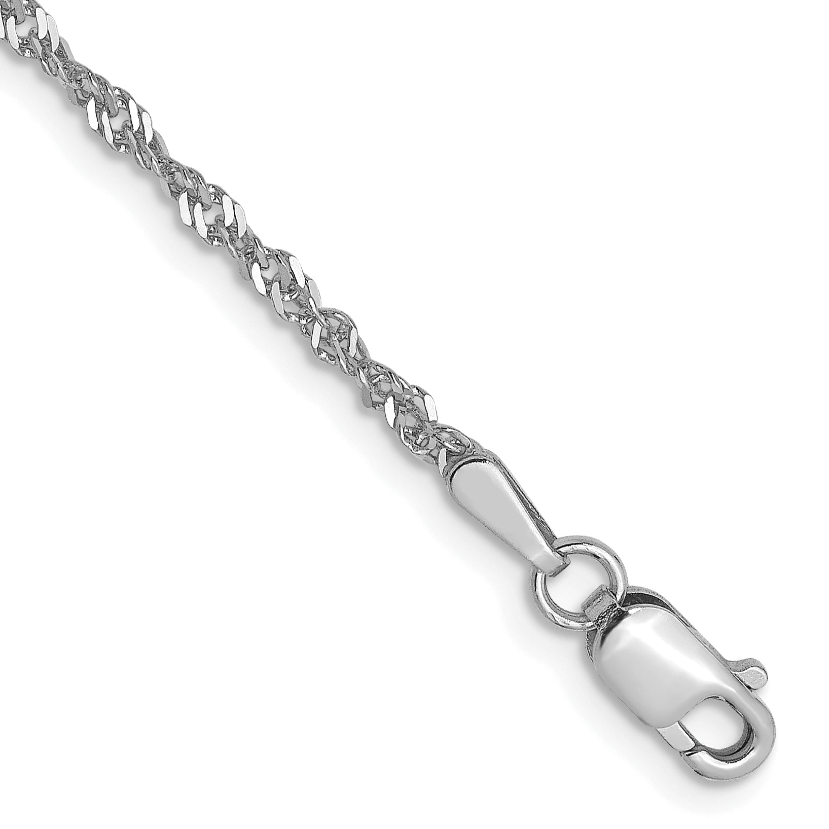 9 Inch 14K White Gold 1.6mm Singapore Chain Anklet