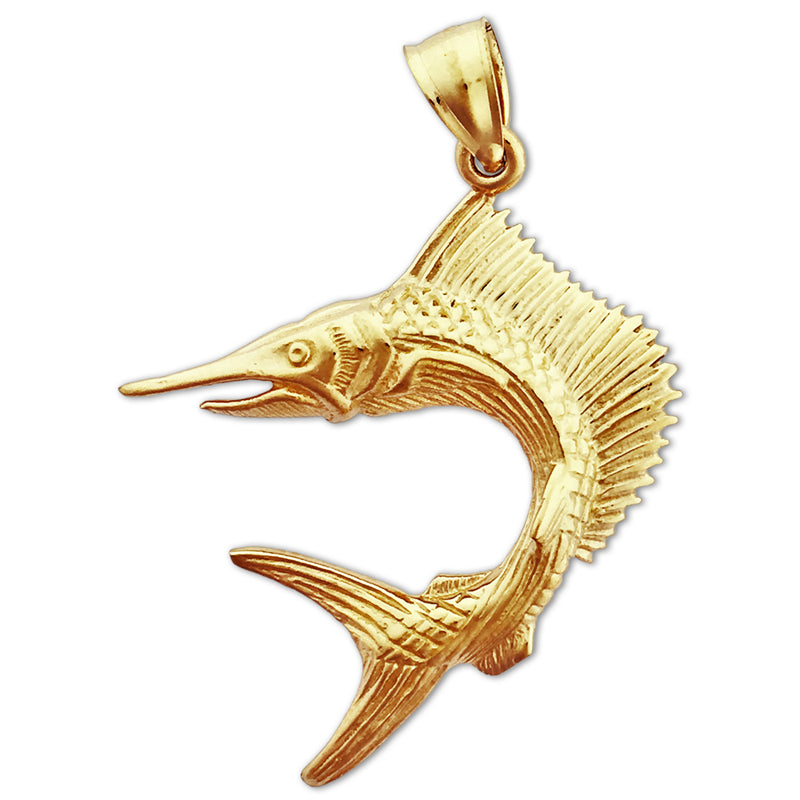 14K Gold 3-D Sailfish Pendant