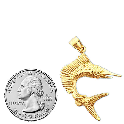 14K Gold 3-D Sailfish Pendant