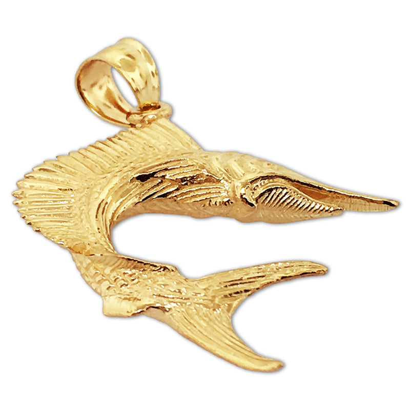 14K Gold 3-D Sailfish Pendant