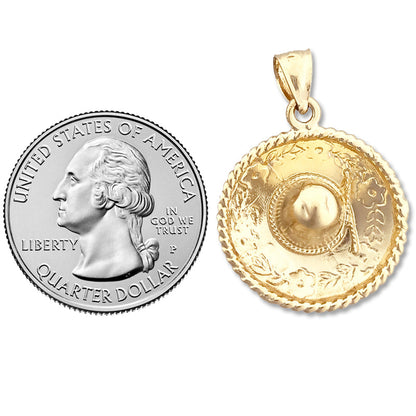 14K Gold 3D Sombrero Mexican Hat Pendant
