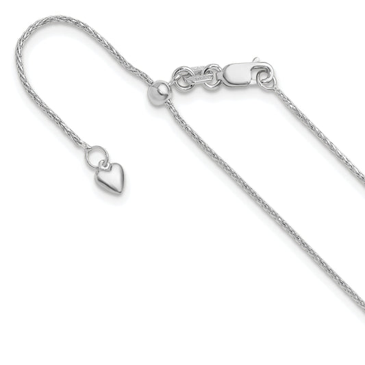22 Inch 10K White Gold Adjustable 1mm Wheat Chain Necklace