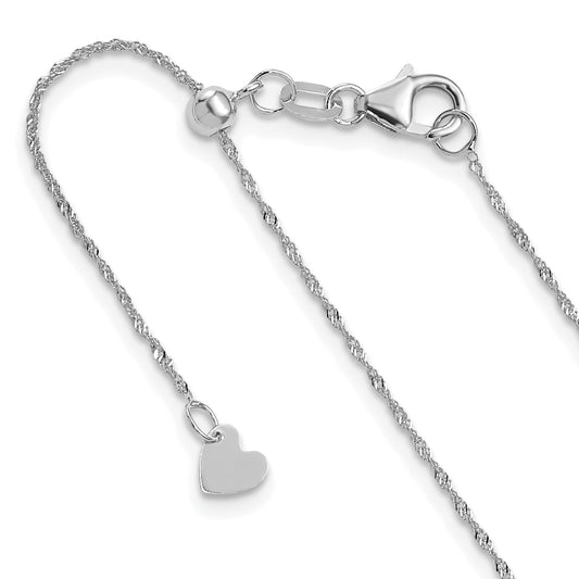 22 Inch 10K White Gold Adjustable 1mm Singapore Chain